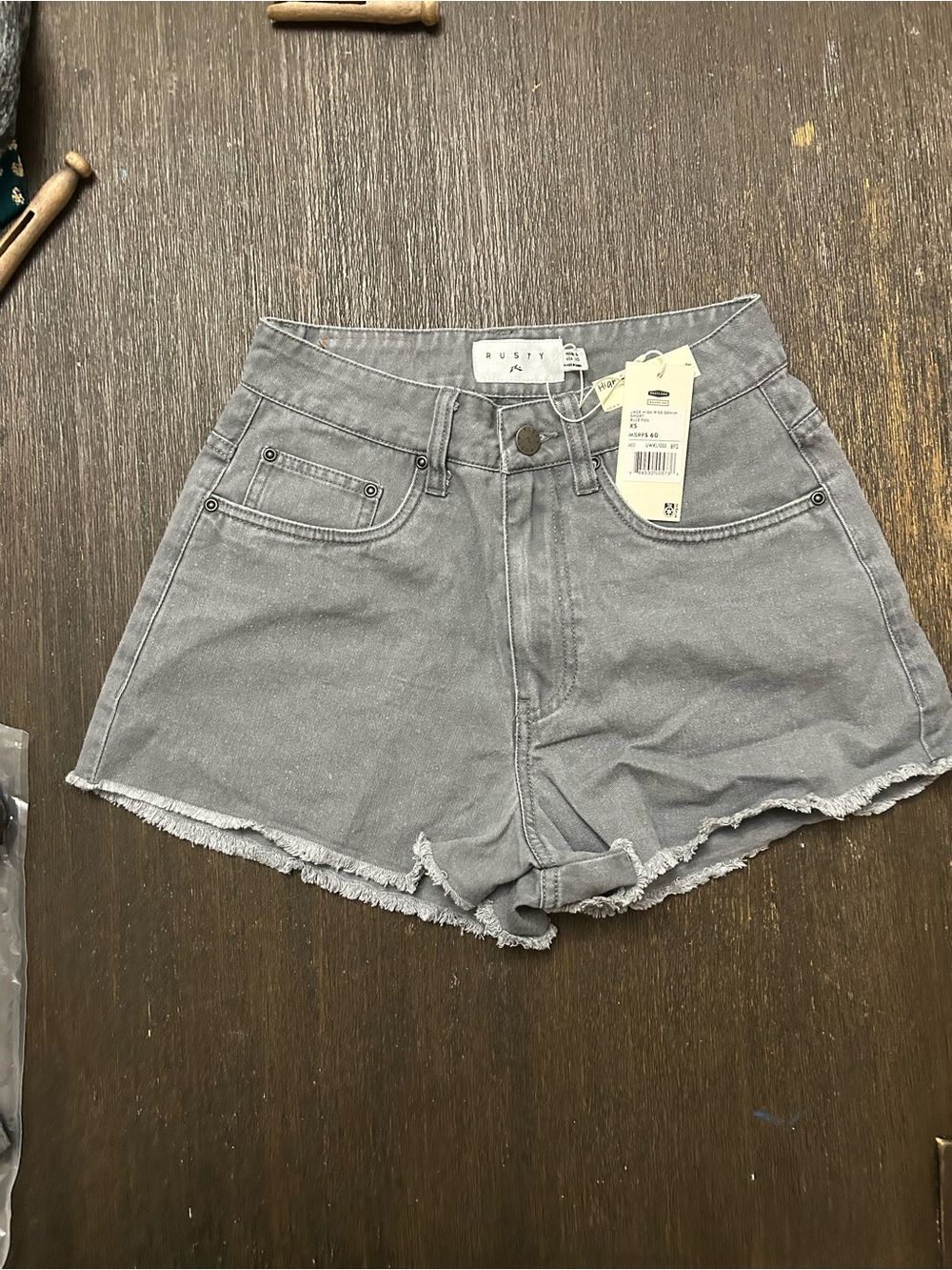 Rusty Gray High-Rise Frayed Hem Jean Shorts